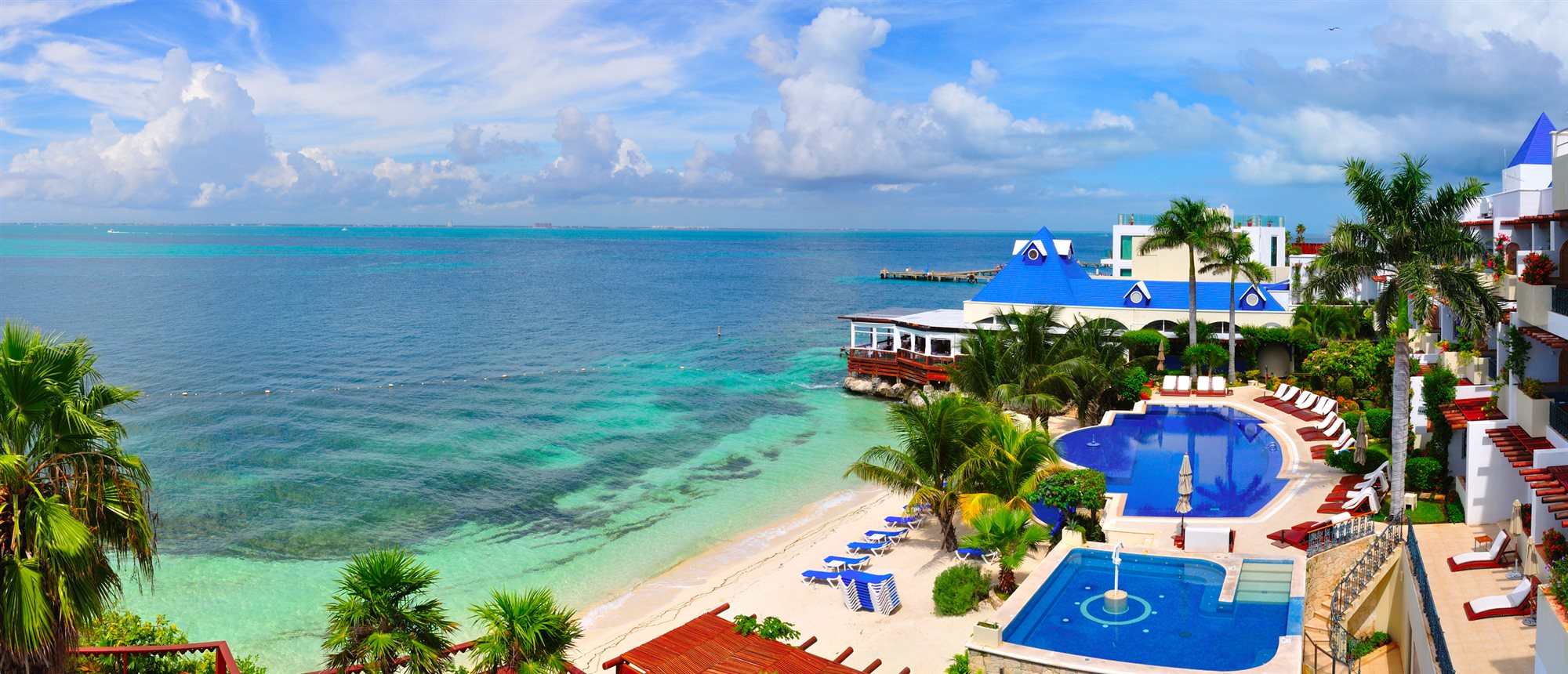 Beachfront resort hotel on the beach in Mexico